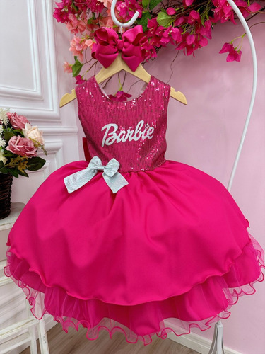 Vestido Infantil Barbie Luxo Festa Rosa Pink